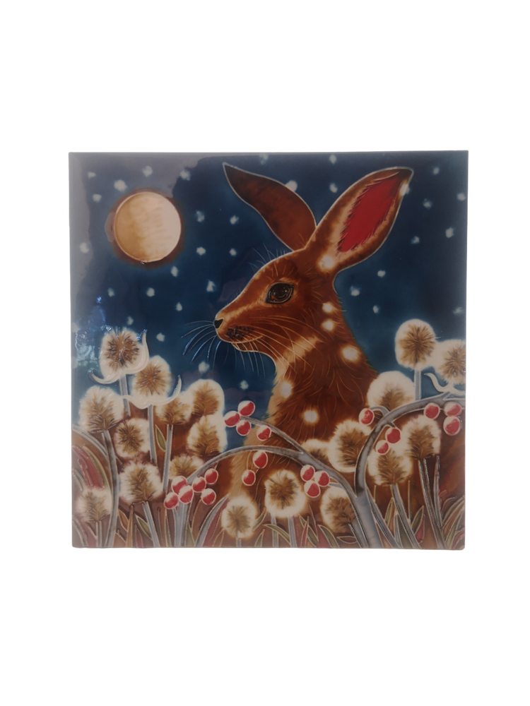 Hand Painted Ceramic Tile – Autumn Frost Hare