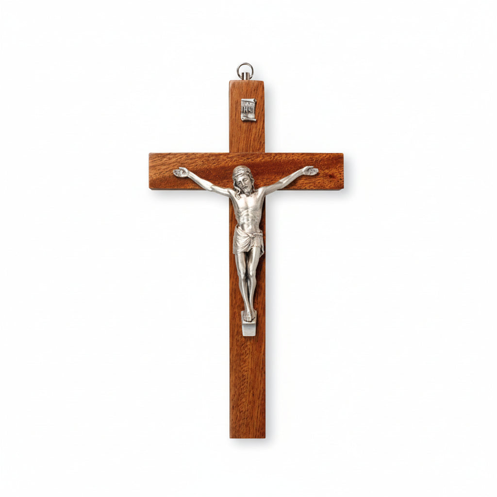 Mahogany Wood Hanging Crucifix 8" | Crosses &amp; Crucifixes | The Shrine Shop