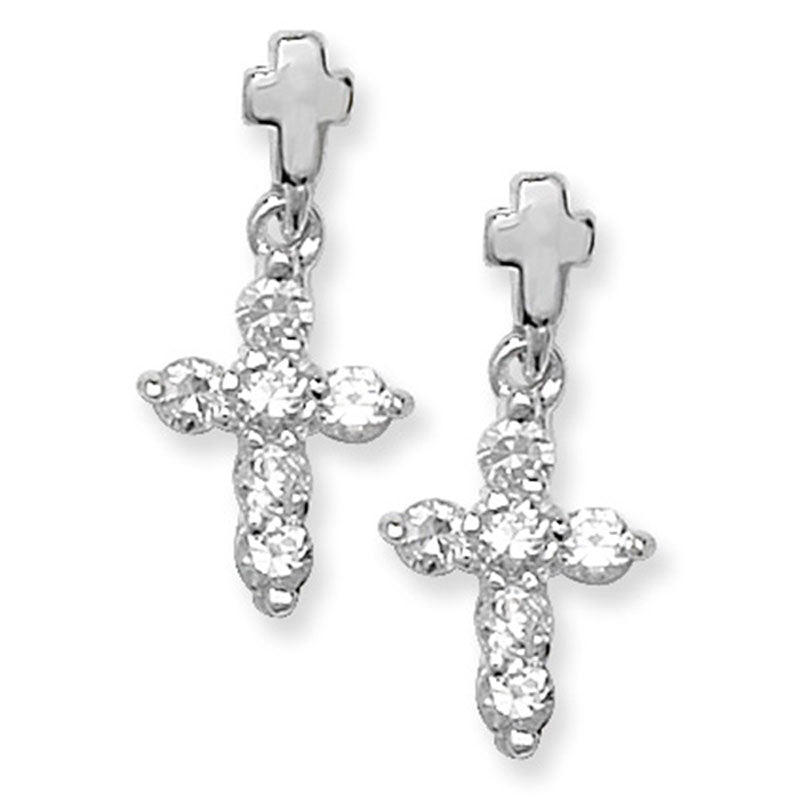 Sterling Silver Double Cross Earrings