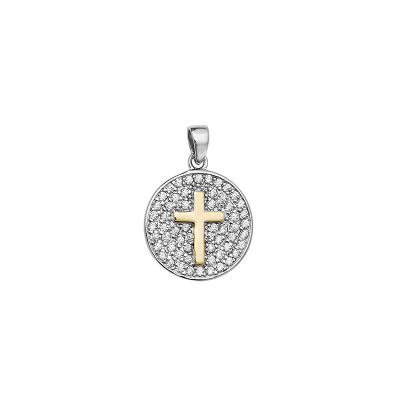 Sterling Silver Cross in Disc Necklace