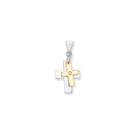 Sterling Silver Two Tone Cubic Zirconia Double Cross Necklace