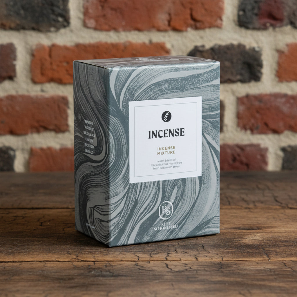 A box of 'Rose Incense' with a swirl pattern design, indicating a rose-scented incense.